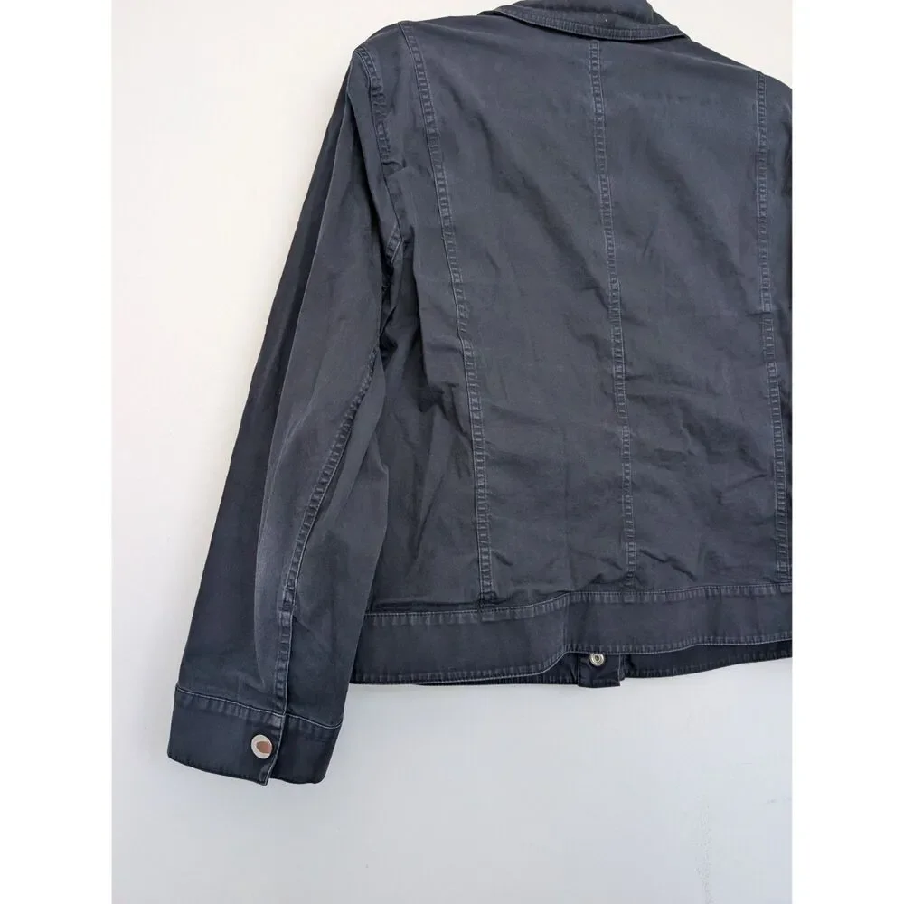 Lafayette 148 Navy Snap Button Collared Lightweight Jacket Sz XXL Zip Pocket - Picture 12 of 16